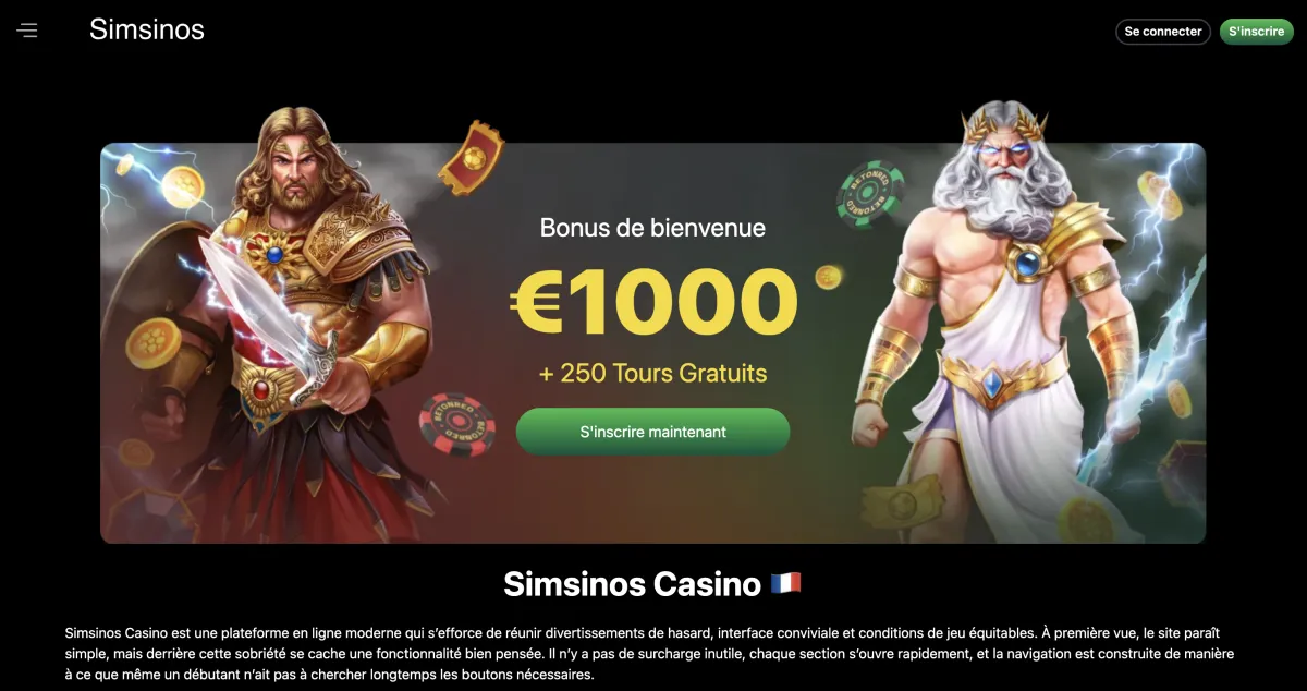 Capture d'écran du casino Simsinos - casino sans wager n°3